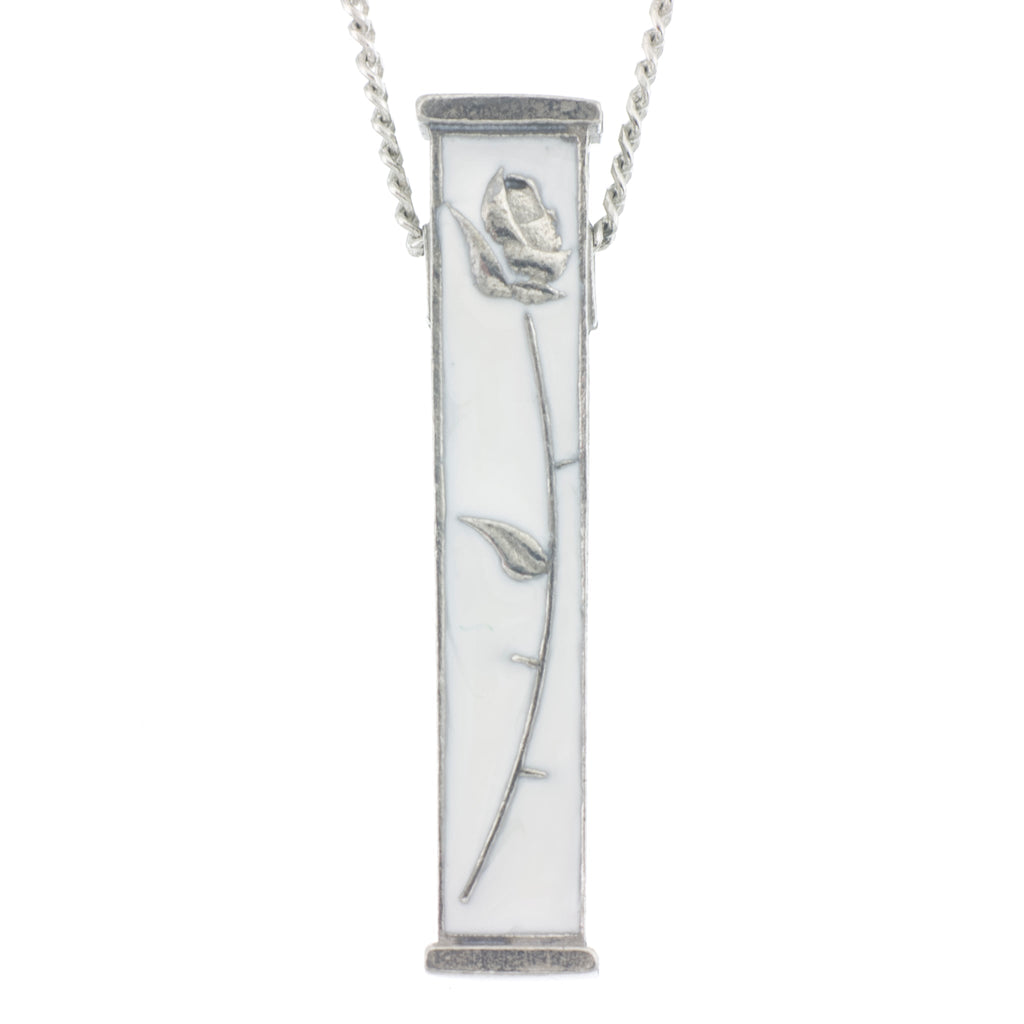 Rose Pillar Pendant. Enamel. Reversable. Made from Pewter. Necklace. Made in Fredericton NB New Brunswick Canada