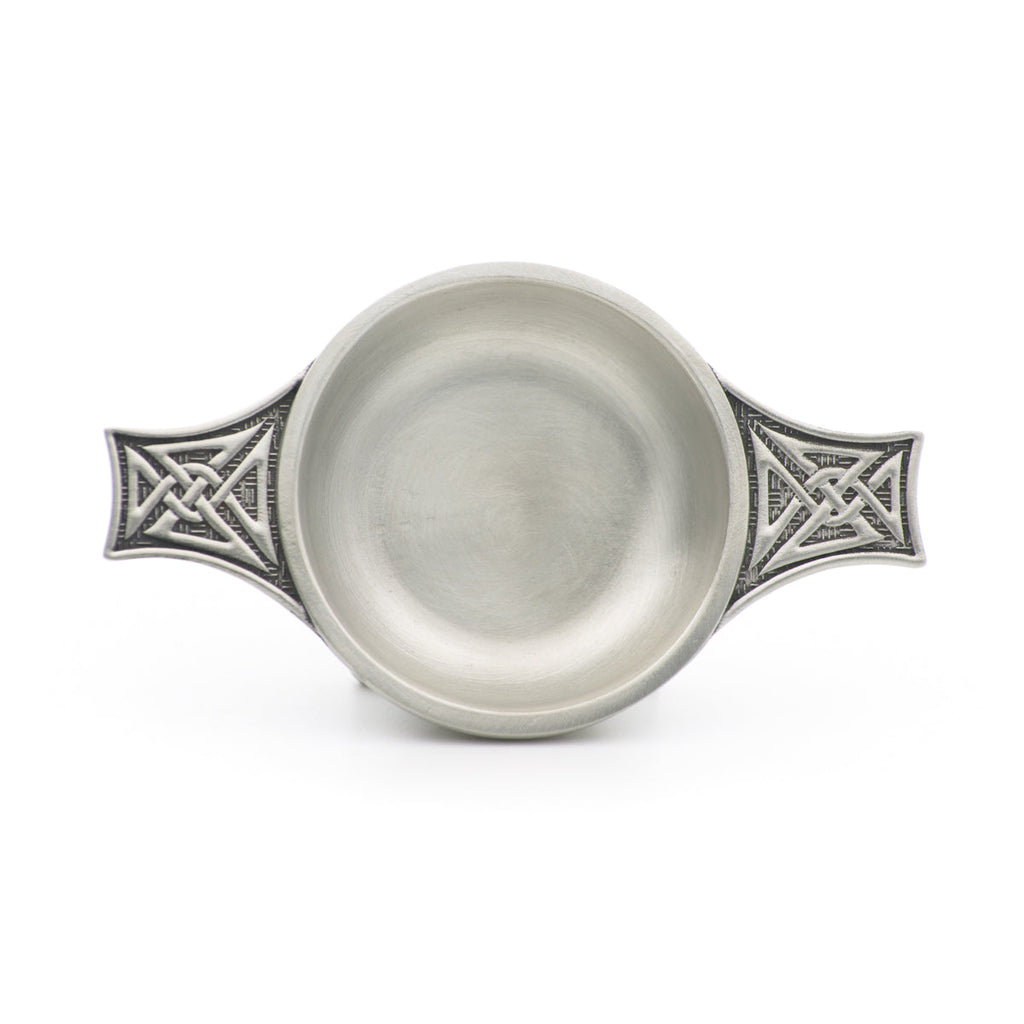 Small Celtic Quiche top view. Satin Finish. Made from Pewter. Made in Fredericton NB New Brunswick Canada
