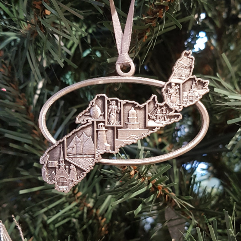 pewter nova scotia ornament on christmas tree