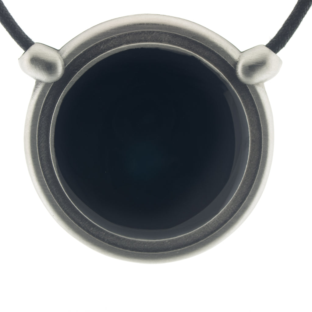 Inspiration Pendant. Black Enamel. Necklace. Black Cord. Made from Pewter. Made in Fredericton NB New Brunswick Canada