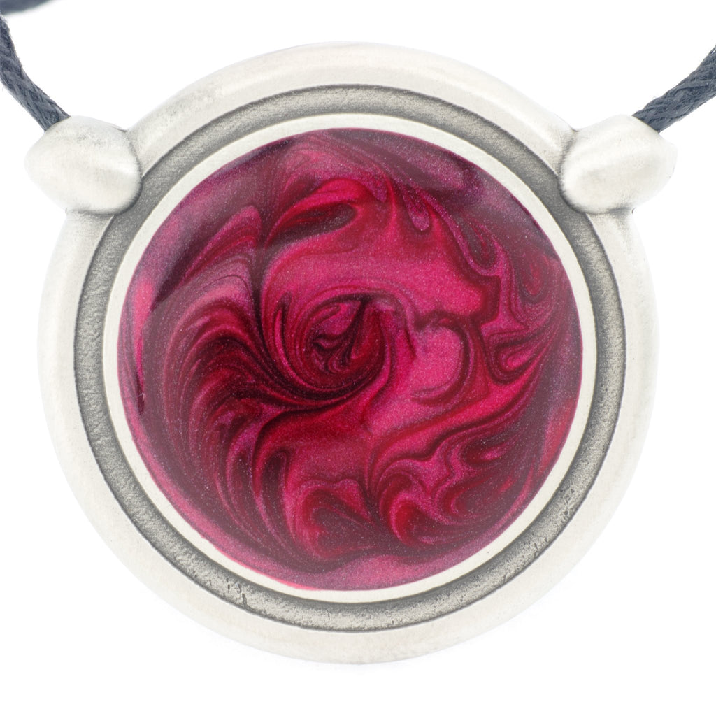 Inspiration Pendant. Red Enamel. Necklace. Black Cord. Made from Pewter. Made in Fredericton NB New Brunswick Canada