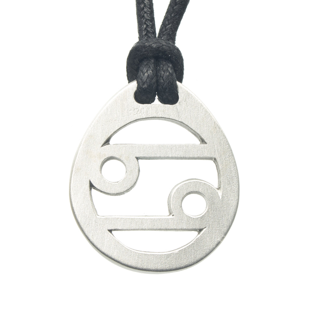 Cancer Zodiac Pendant. Made from Pewter. Black cord. Necklace. Made in Fredericton NB New Brunswick Canada