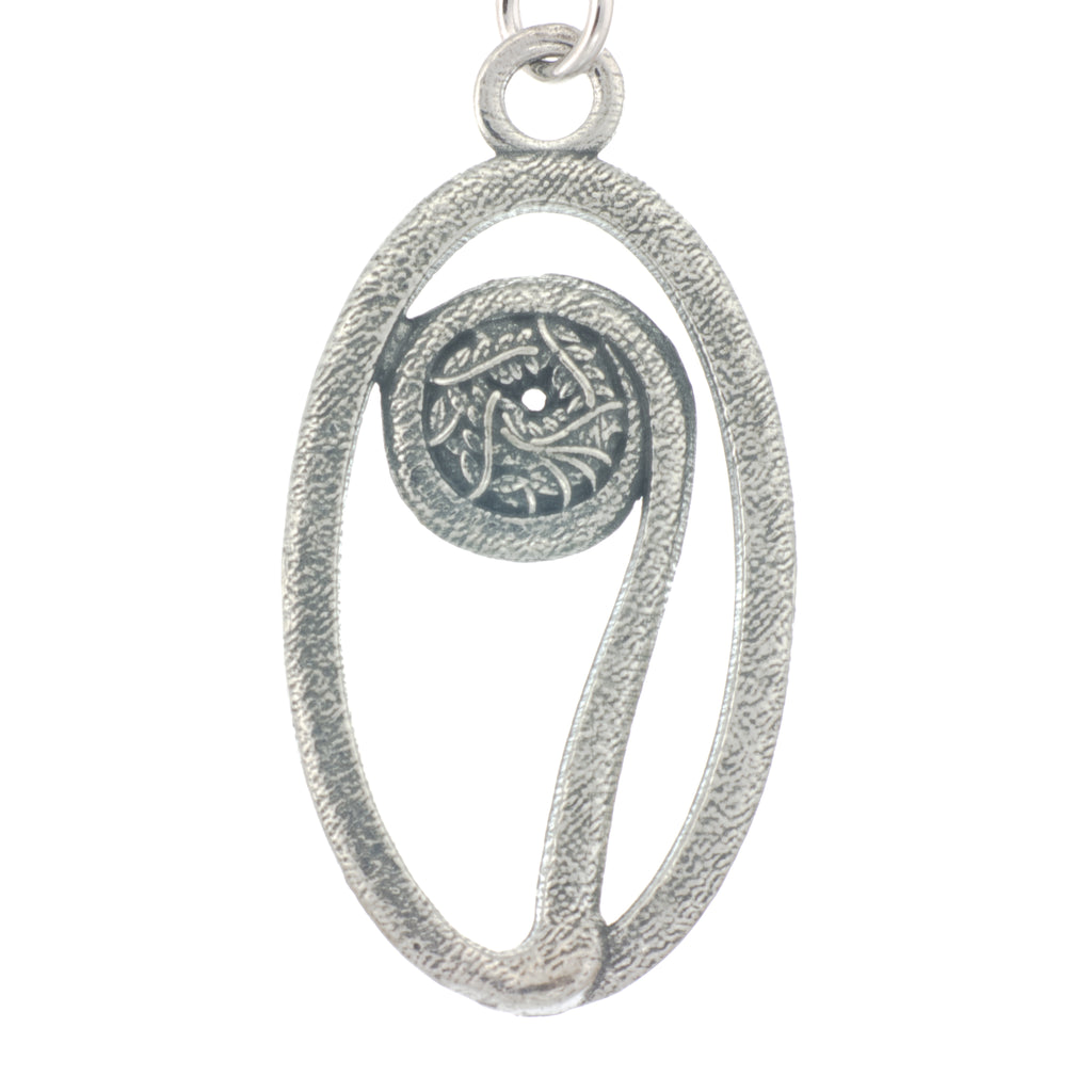polished pewter fiddlehead pendant