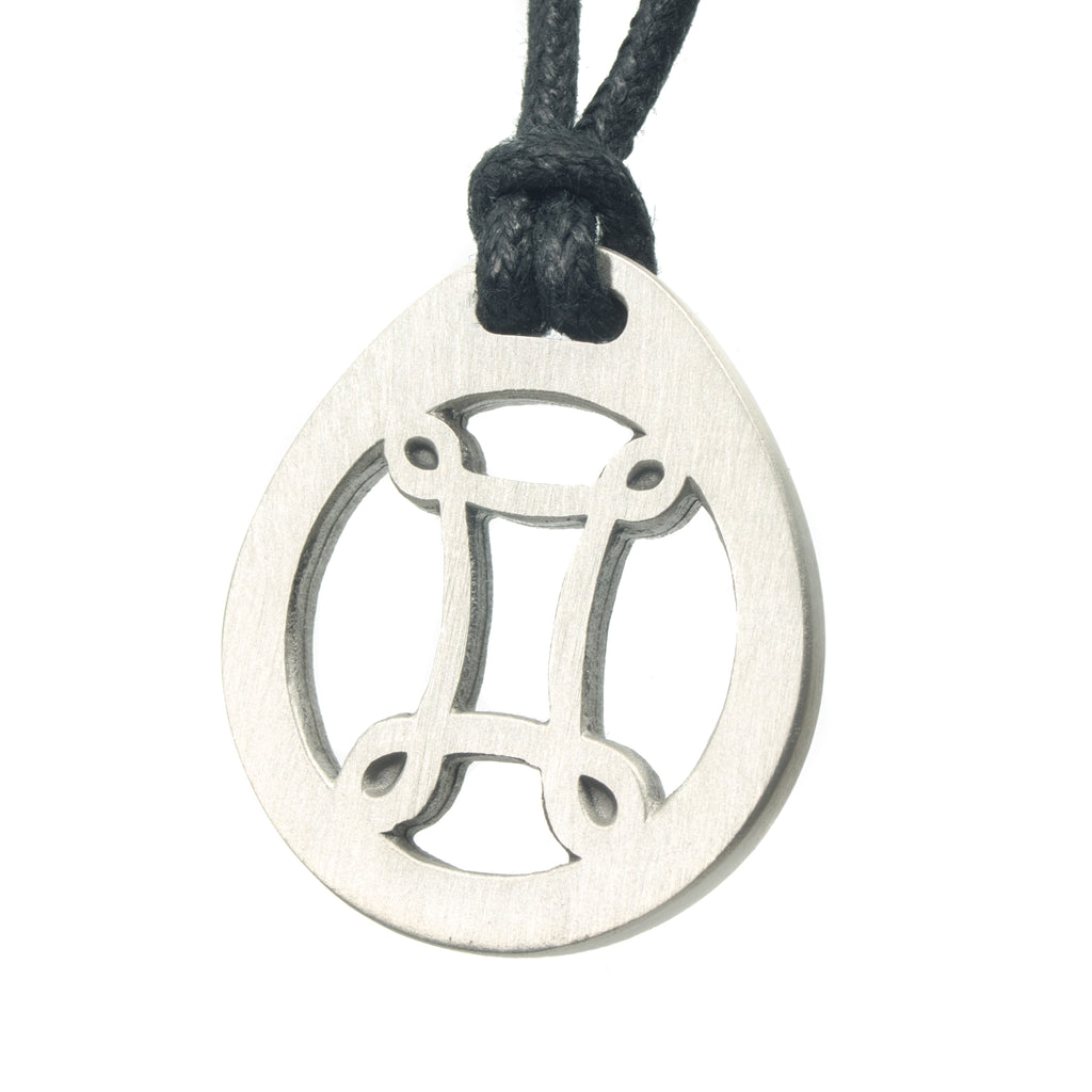Gemini Zodiac Pendant. Made from Pewter. Black cord. Necklace. Made in Fredericton NB New Brunswick Canada