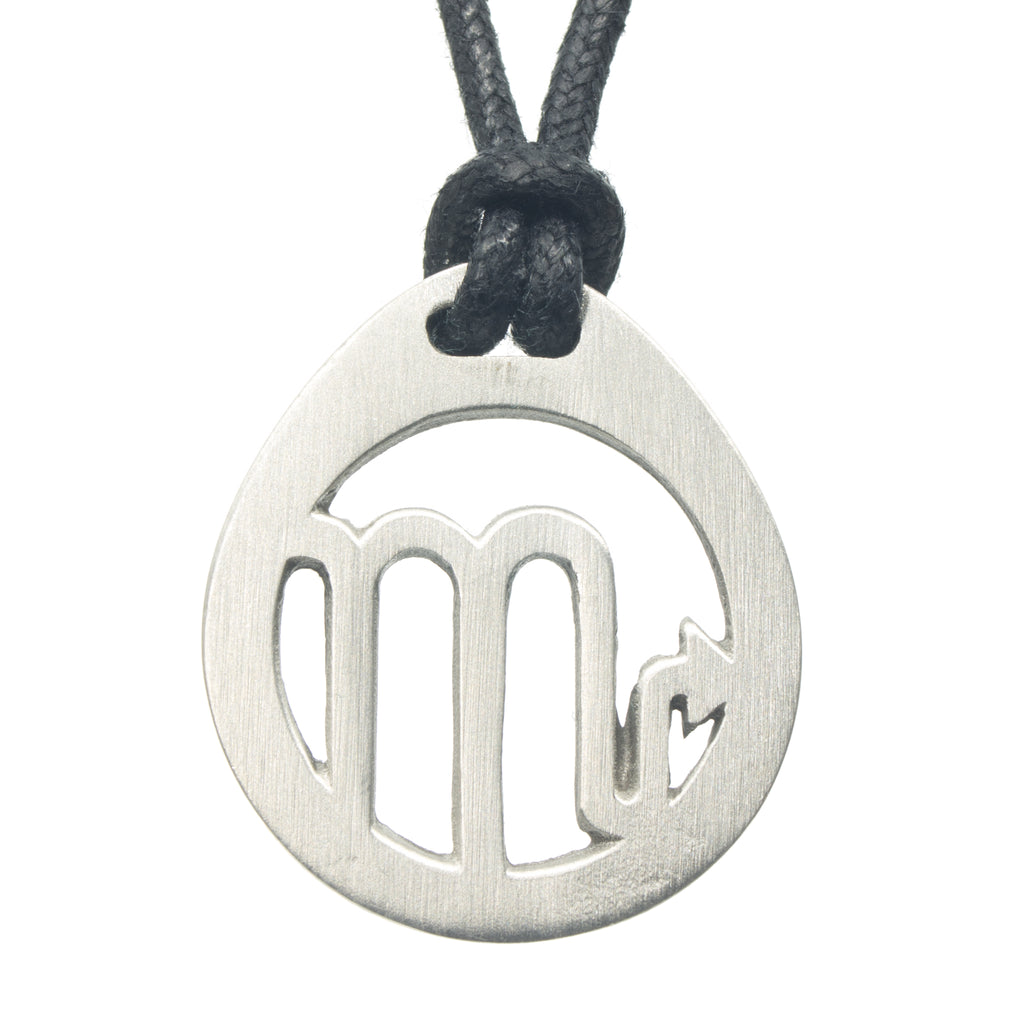 Scorpio Zodiac Pendant. Made from Pewter. Black cord. Necklace. Made in Fredericton NB New Brunswick Canada