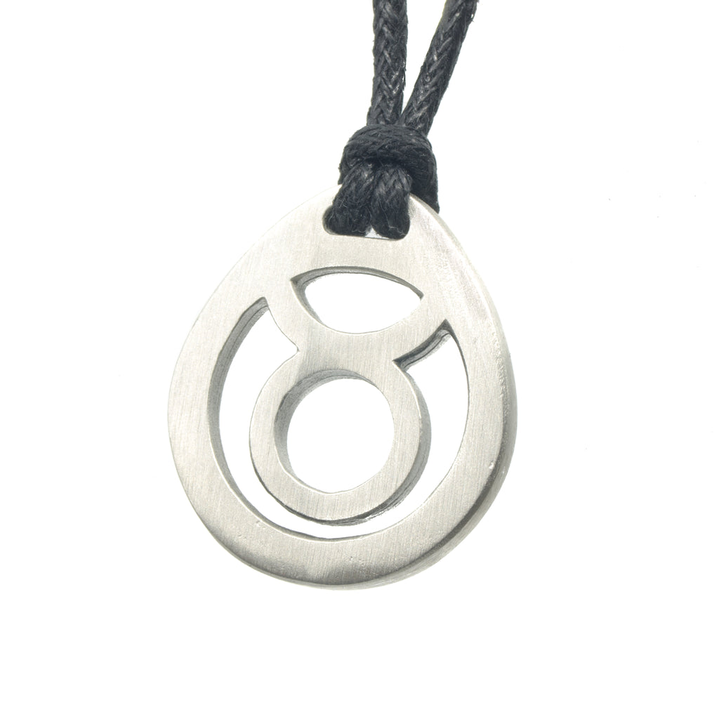 Taurus Zodiac Pendant. Made from Pewter. Black cord. Necklace. Made in Fredericton NB New Brunswick Canada
