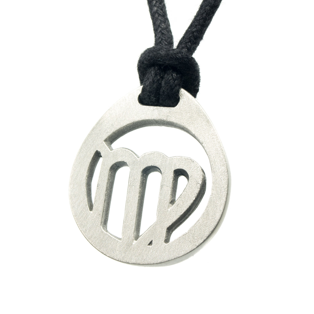 Virgo Zodiac Pendant. Made from Pewter. Black cord. Necklace. Made in Fredericton NB New Brunswick Canada