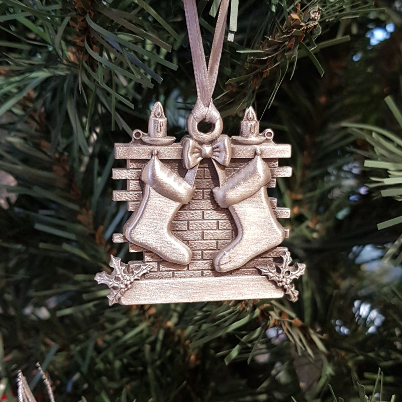 pewter stocking ornament on christmas tree mantelpiece ornament first christmas