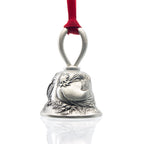 Three French Hens Christmas Bell, Made from Pewter. Red Ribbon. Made in Fredericton New Brunswick NB.