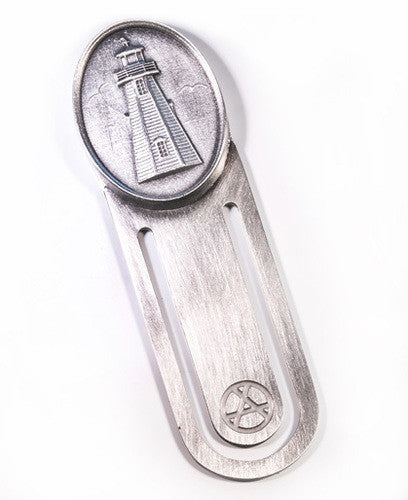 Pewter bookmark with a lighthouse medallion
