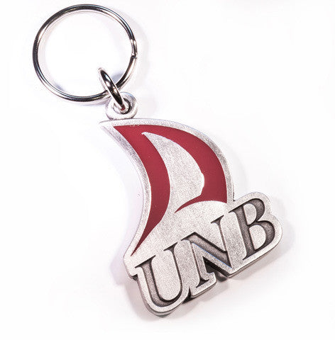 Univeristy of New Brunswick pewter keytag with red enamel