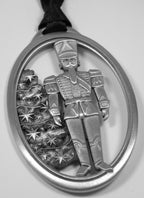 The Nutcracker. Toy Soldier. Ballet. Dance. Annual Series. 2014. Christmas Tree ornament. Made from Pewter. Blue ribbon. Made in Fredericton NB New Brunswick Canada