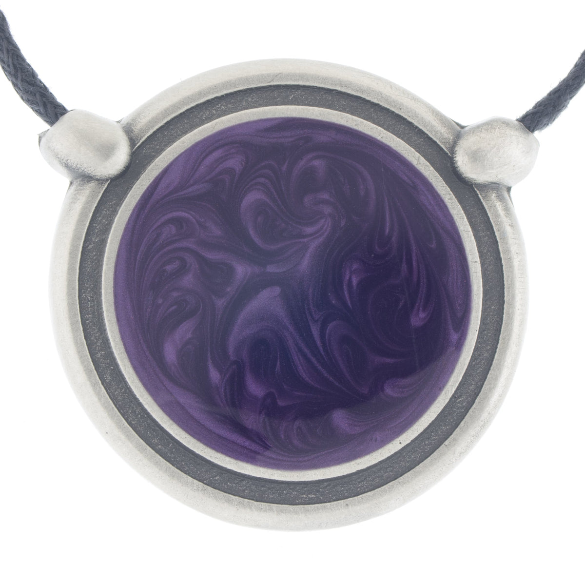 Inspiration Pendant. Violet Enamel. Necklace. Black Cord. Made from Pewter.  Made in Fredericton NB New Brunswick Canada