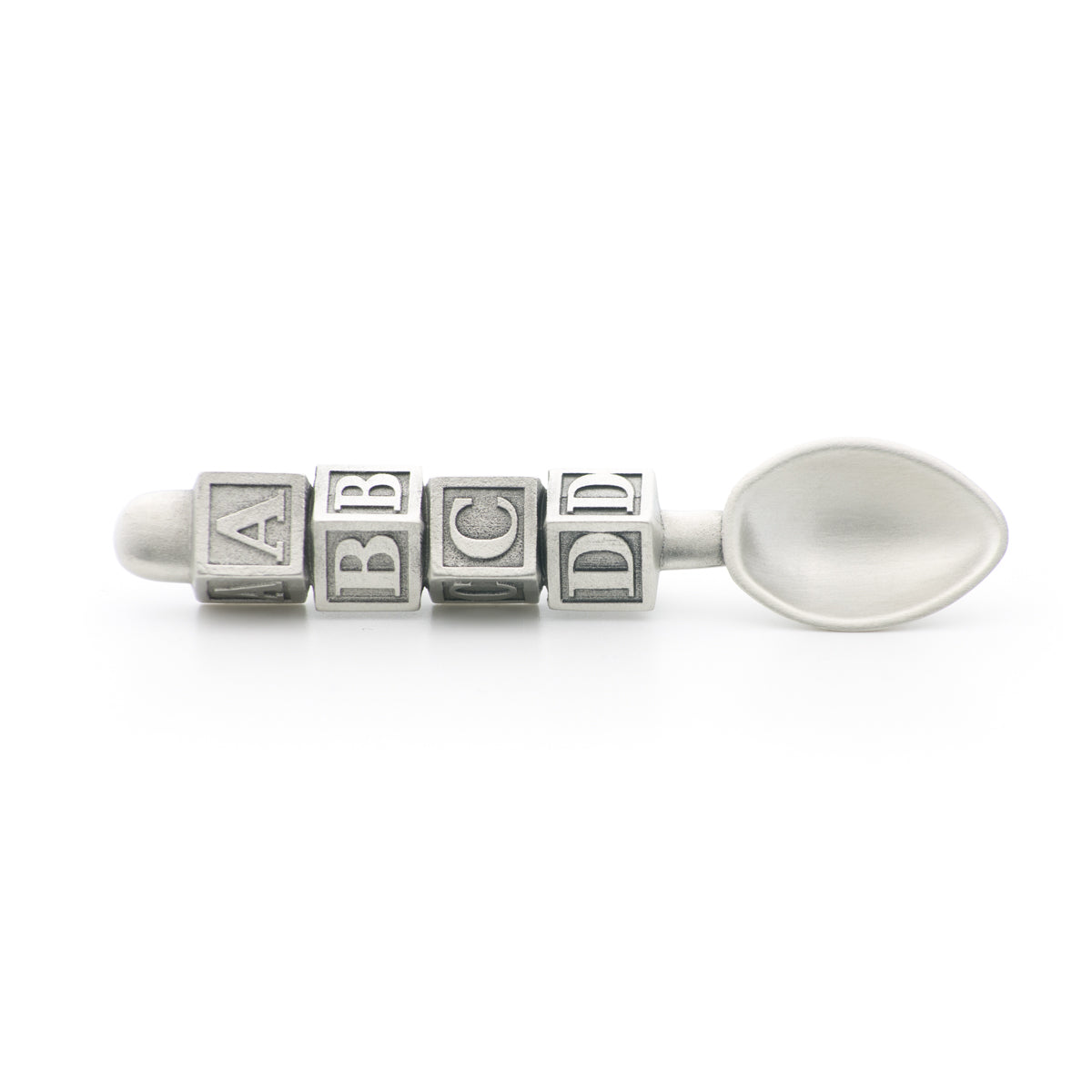 Baby Block Spoon. Satin finish. Made from Pewter. Made in Fredericton NB New Brunswick Canada