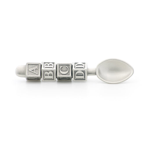Baby Block Spoon. Satin finish. Made from Pewter. Made in Fredericton NB New Brunswick Canada