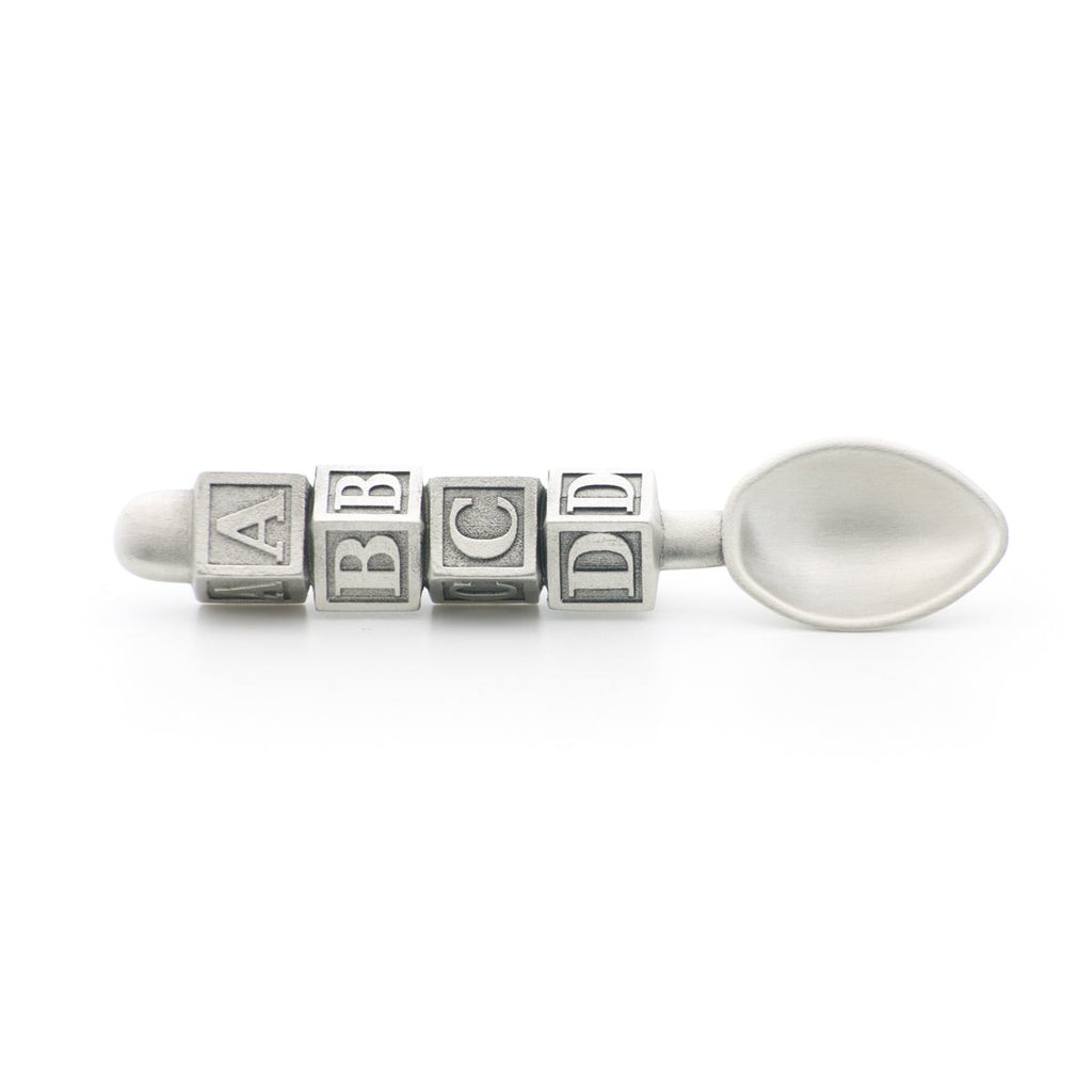 Baby Block Spoon. Satin finish. Made from Pewter. Made in Fredericton NB New Brunswick Canada