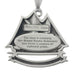 Bluenose schooner on the water, above a banner reading "Halifax, NS." Christmas Tree ornament. Made from Pewter. Silver ribbon. Made in Fredericton NB New Brunswick Canada