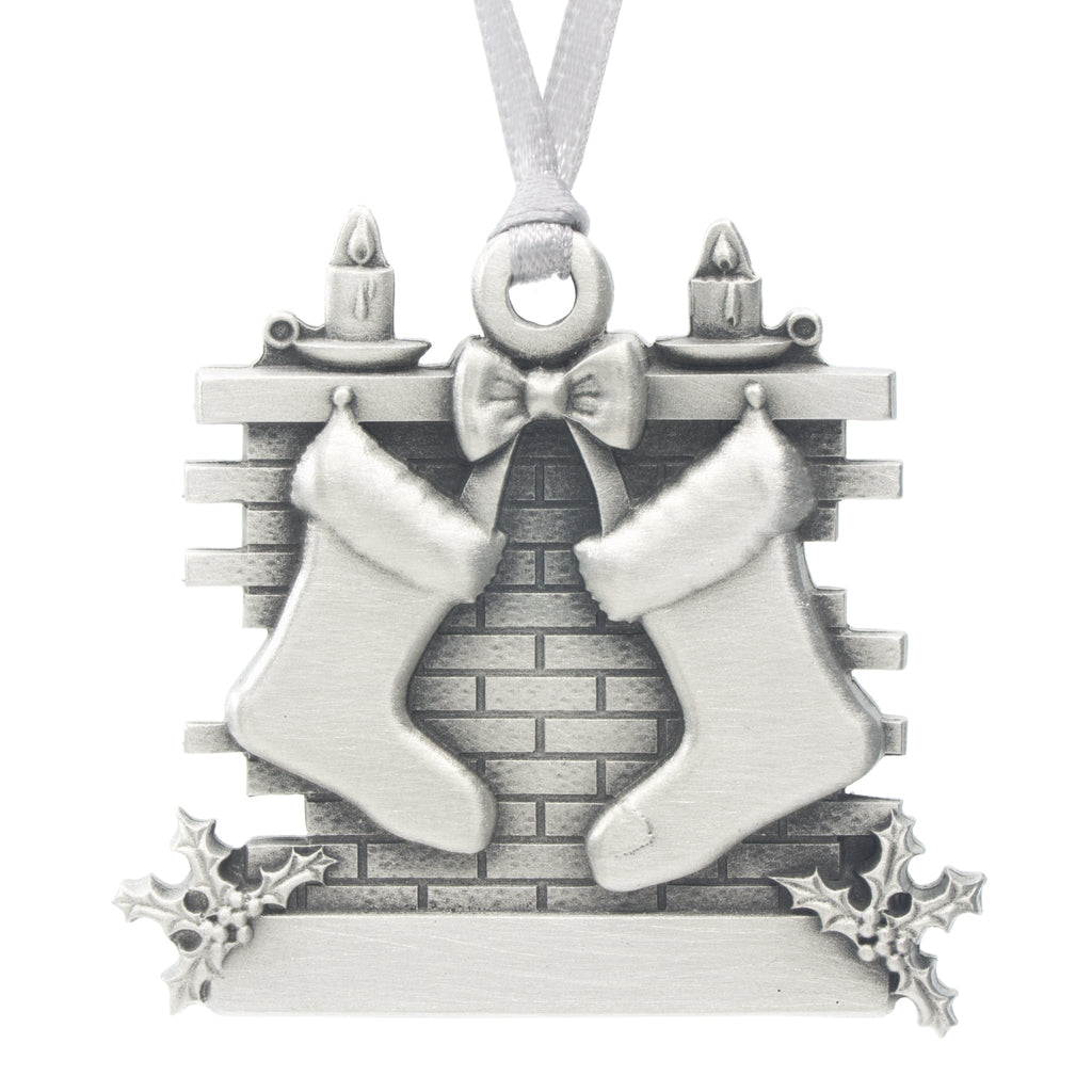 Couples First Christmas Christmas Tree ornament. Made from Pewter. Silver ribbon. Made in Fredericton NB New Brunswick Canada