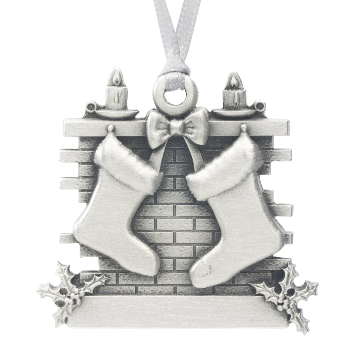 Couples First Christmas Christmas Tree ornament. Made from Pewter. Silver ribbon. Made in Fredericton NB New Brunswick Canada