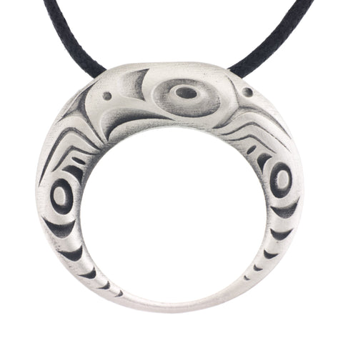 Eagle Pendant. Mark Preston. Made from Pewter. Black cord. Made in Fredericton NB New Brunswick Canada