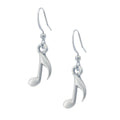 Music Note Earring. Satin finish. Made from Pewter. Made in Fredericton NB New Brunswick Canada