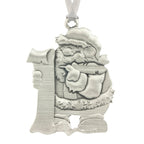 Santa Claus Christmas Tree ornament. Santa's village series. Made from Pewter. Silver ribbon. Made in Fredericton NB New Brunswick Canada