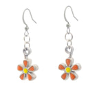 Spring Blossom Earrings. Red and yellow enamel. Made from Pewter. Made in Fredericton NB New Brunswick Canada