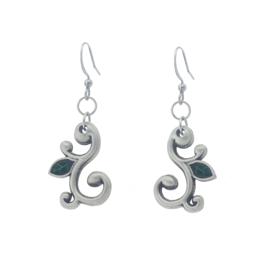 Devine Earring. Green enamel. Made from Pewter. Made in Fredericton NB New Brunswick Canada