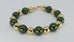 gold plated pewter pearl bracelet with green painted glass beads. Green Bay Packers. Saint Patrick's Day. Handmade. Canadian. 