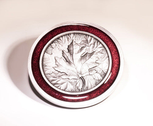 Canadiana Pewter Coaster with smooth red enamel