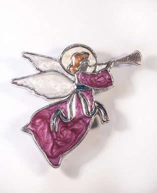 Pink Enamel Hallelujah Angel Pewter Brooch