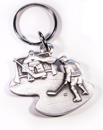 Goalie and Hockey Player Pewter Keytag