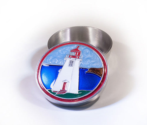 Red and White Lighthouse Enamelled Pewter Memory Box 