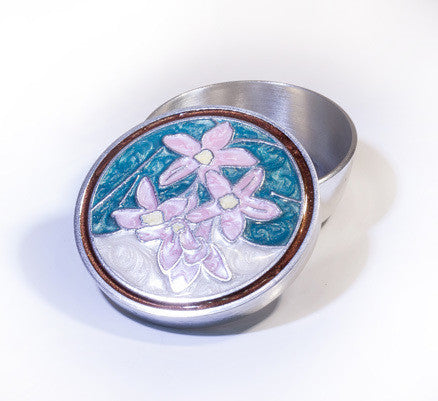 Light Pink Mayflower Enamelled Pewter Memory Box -