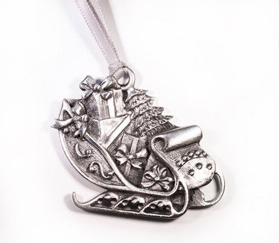 Santa's Sleigh Pewter Ornament