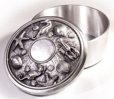 Seascape Pewter Memory Box with Seahore, Starfish, lobster and shells
