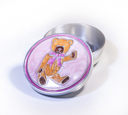 Pink Teddybear Enamelled Memory Box