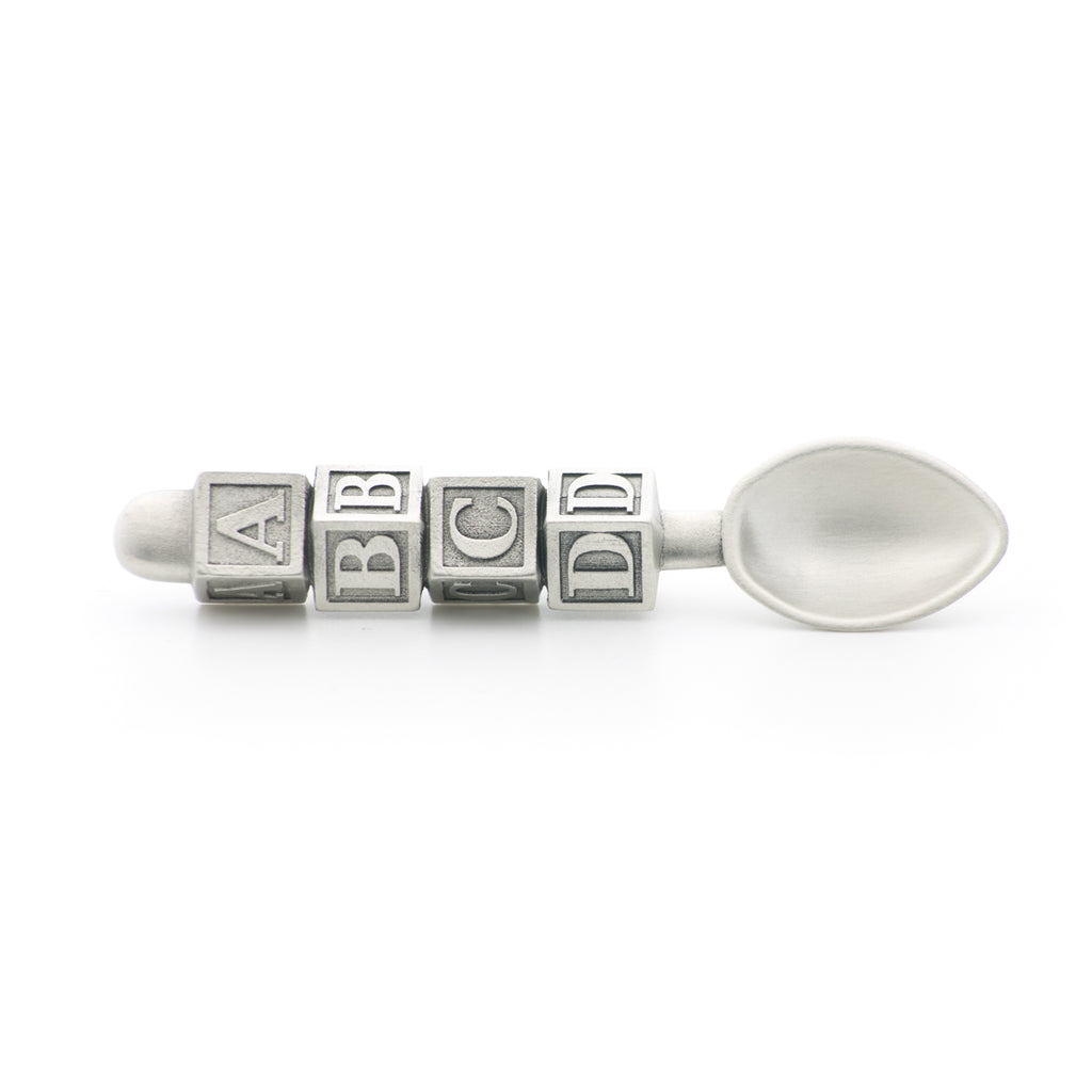 Baby Block Spoon. Satin finish. Made from Pewter. Made in Fredericton NB New Brunswick Canada