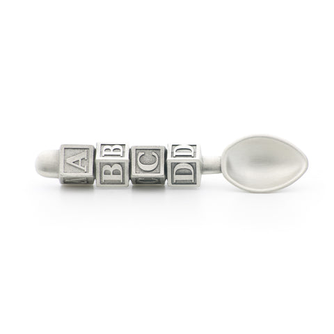Baby Block Spoon. Satin finish. Made from Pewter. Made in Fredericton NB New Brunswick Canada