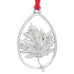 Canadiana. Maple Leaf. Canadian. Christmas Tree ornament. Made from Pewter. Red ribbon. Made in Fredericton NB New Brunswick Canada