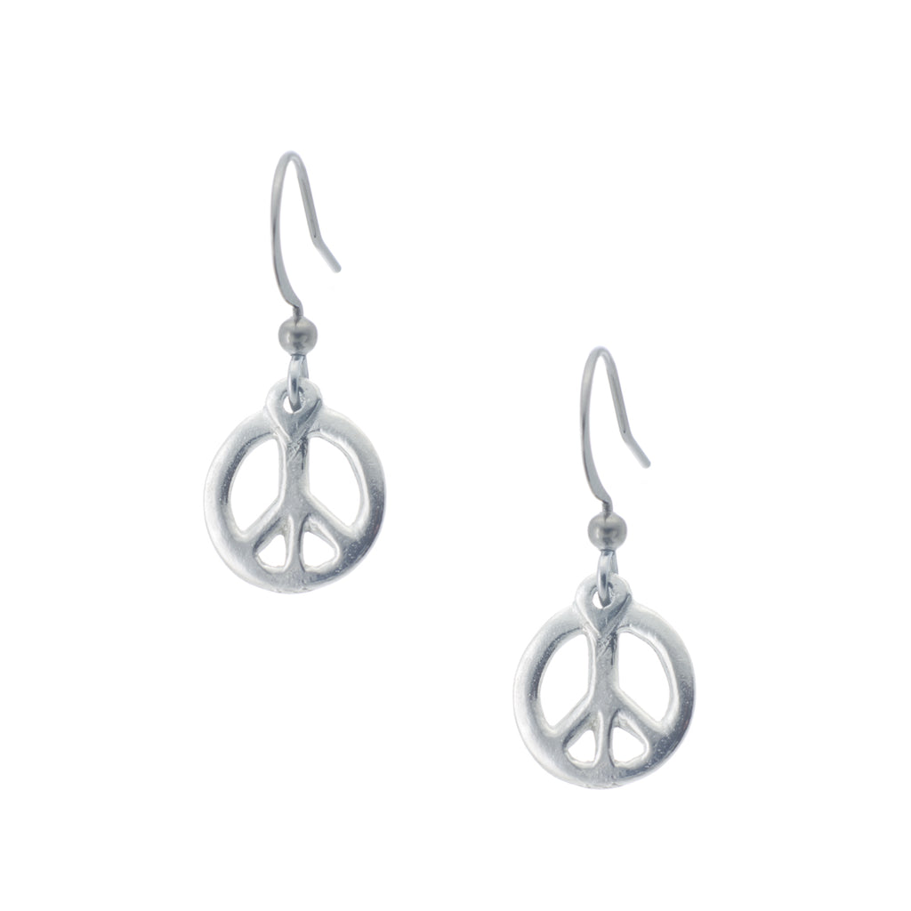 Carved Peace Earring. Groovy. Made from Pewter. Made in Fredericton NB New Brunswick Canada