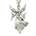 Angel in long robe. Christmas Tree ornament. Made from Pewter. Silver ribbon. Made in Fredericton NB New Brunswick Canada