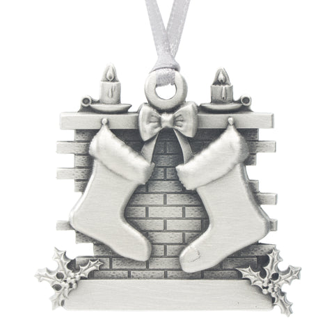 Couples First Christmas Christmas Tree ornament. Made from Pewter. Silver ribbon. Made in Fredericton NB New Brunswick Canada