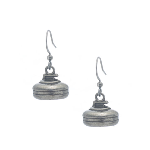 Curling Rock Earring. Made from Pewter. Made in Fredericton NB New Brunswick Canada