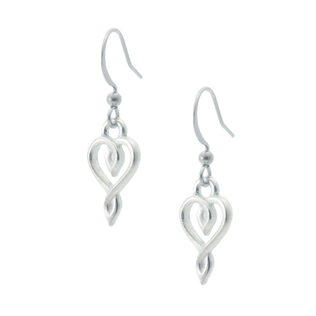 Embracing Heart Earring. Made from Pewter. Made in Fredericton NB New Brunswick Canada
