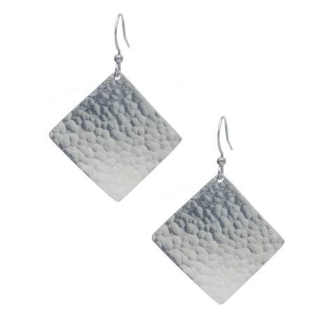 Hammered Square Earring. Made from Pewter. Made in Fredericton NB New Brunswick Canada