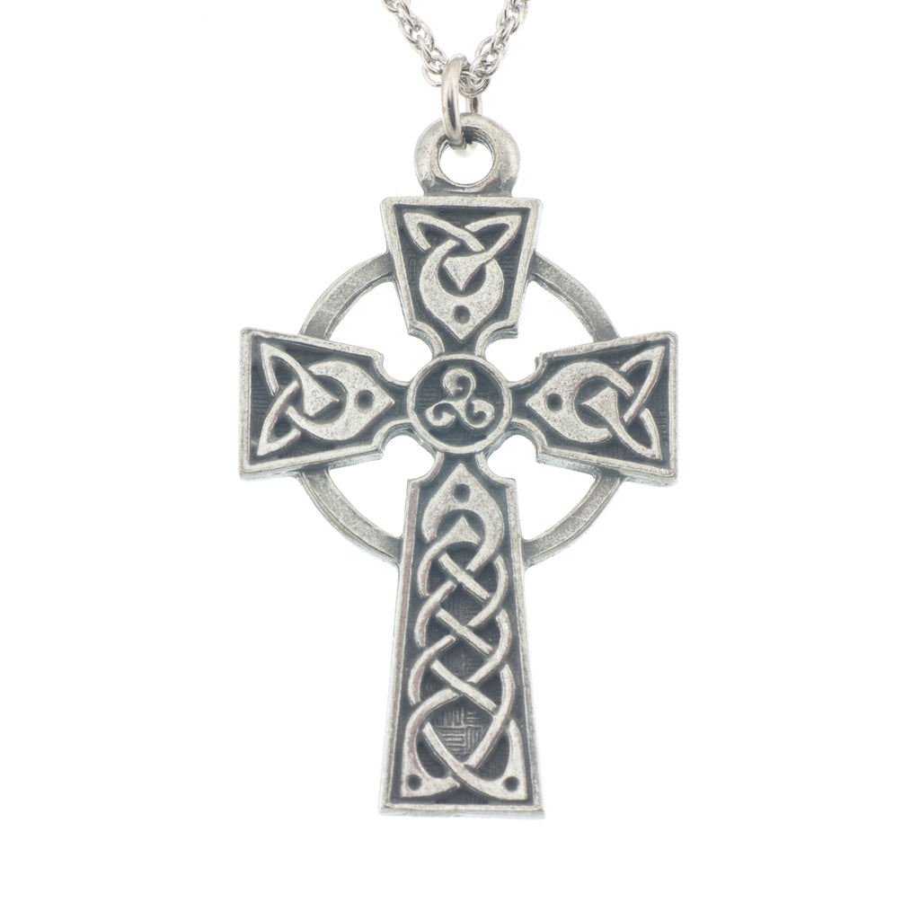 Celtic Cross of Hampton Pendant. Satin finish. Made from Pewter. Necklace. Made in Fredericton NB New Brunswick Canada