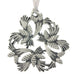 A delicate and beautiful arrangement of pine cones and needles. Christmas Tree ornament. Made from Pewter. Silver ribbon. Made in Fredericton NB New Brunswick Canada