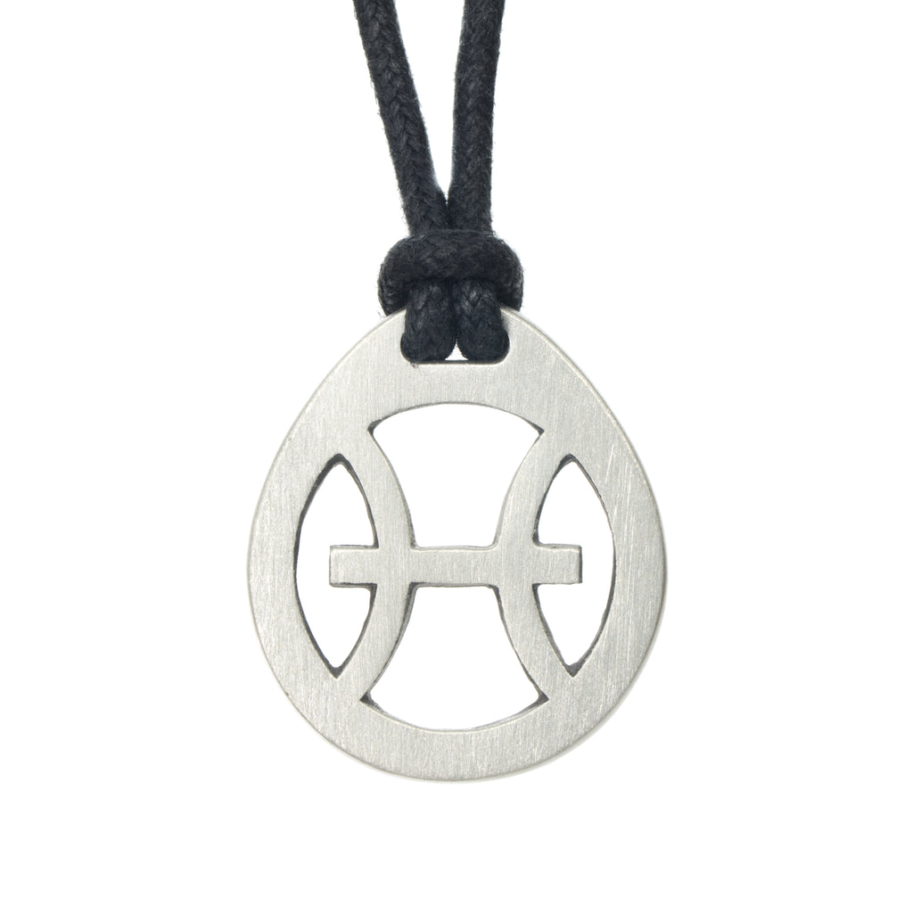 Pisces Zodiac Pendant. Made from Pewter. Black cord. Necklace. Made in Fredericton NB New Brunswick Canada
