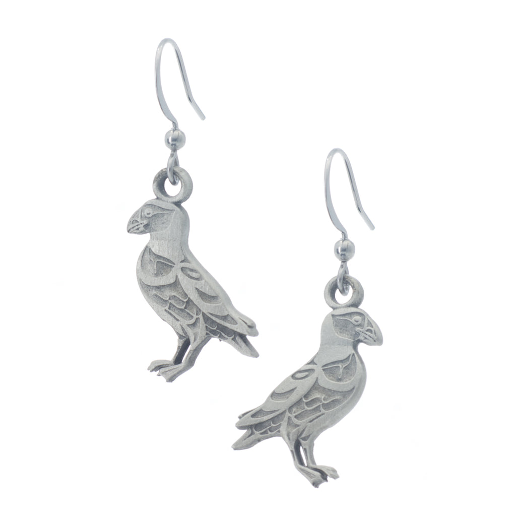 Puffin Earring. Mark Preston. Made from Pewter. Made in Fredericton NB New Brunswick Canada